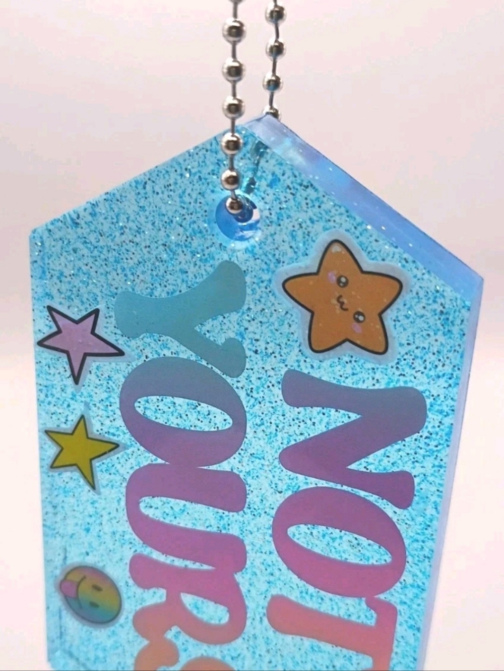 NOT YOURS Resin Luggage Tag Glitter Blue Kawaii Travel Bag Charm Handmade Cute - Picture 3 of 5